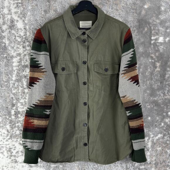 Thread Supply Size M Southern Aztec Casual Button Sweater Jacket Green Collar - Picture 1 of 9